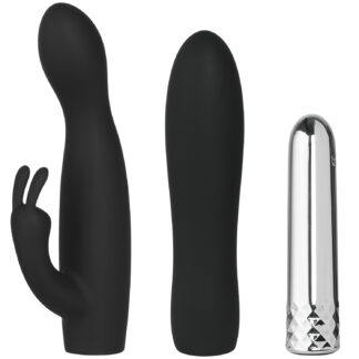 Sinful Double Trouble Rechargeable Rabbit and Wand Bullet Vibrator Set - Black