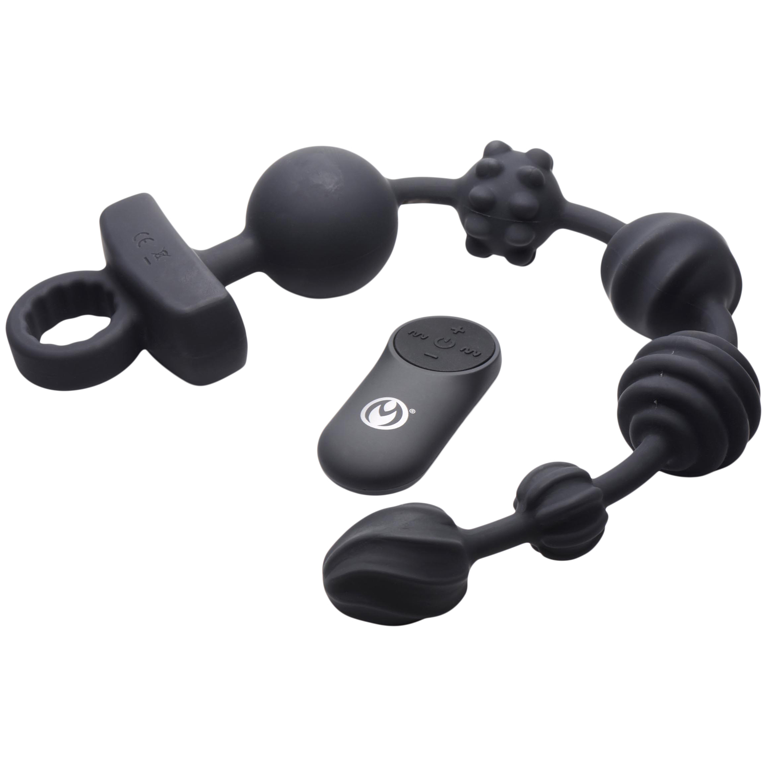 Master Series Dark Rattler Remote-controlled Vibrating Anal Beads - Black