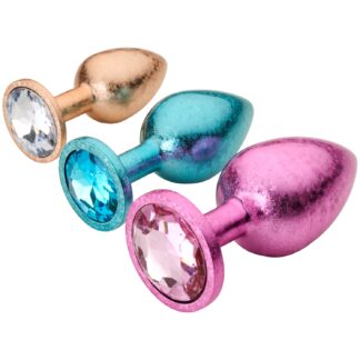 baseks Metal Flake Jewel Butt Plug Set - Rose Gold