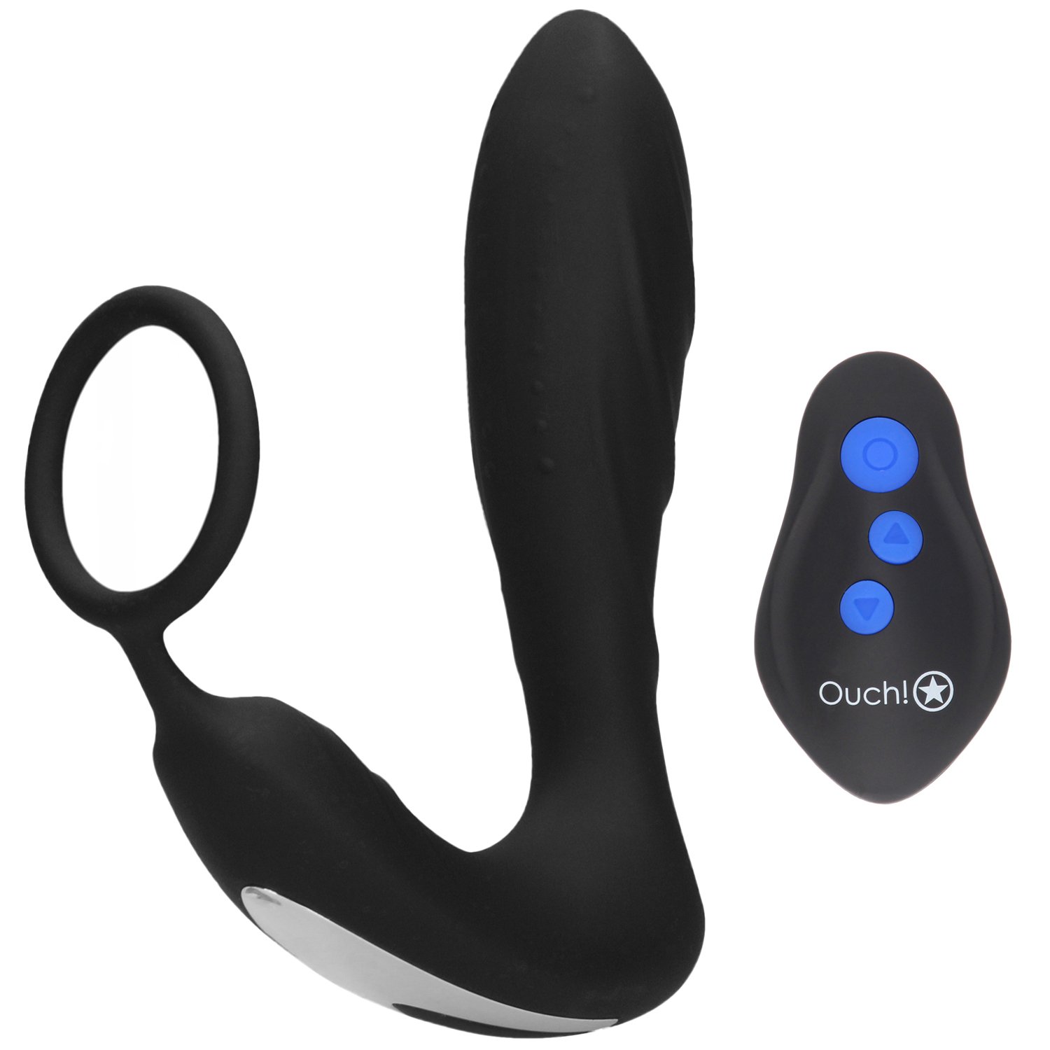 Ouch! Electro and Vibrating Butt Plug with Cock Ring - Black