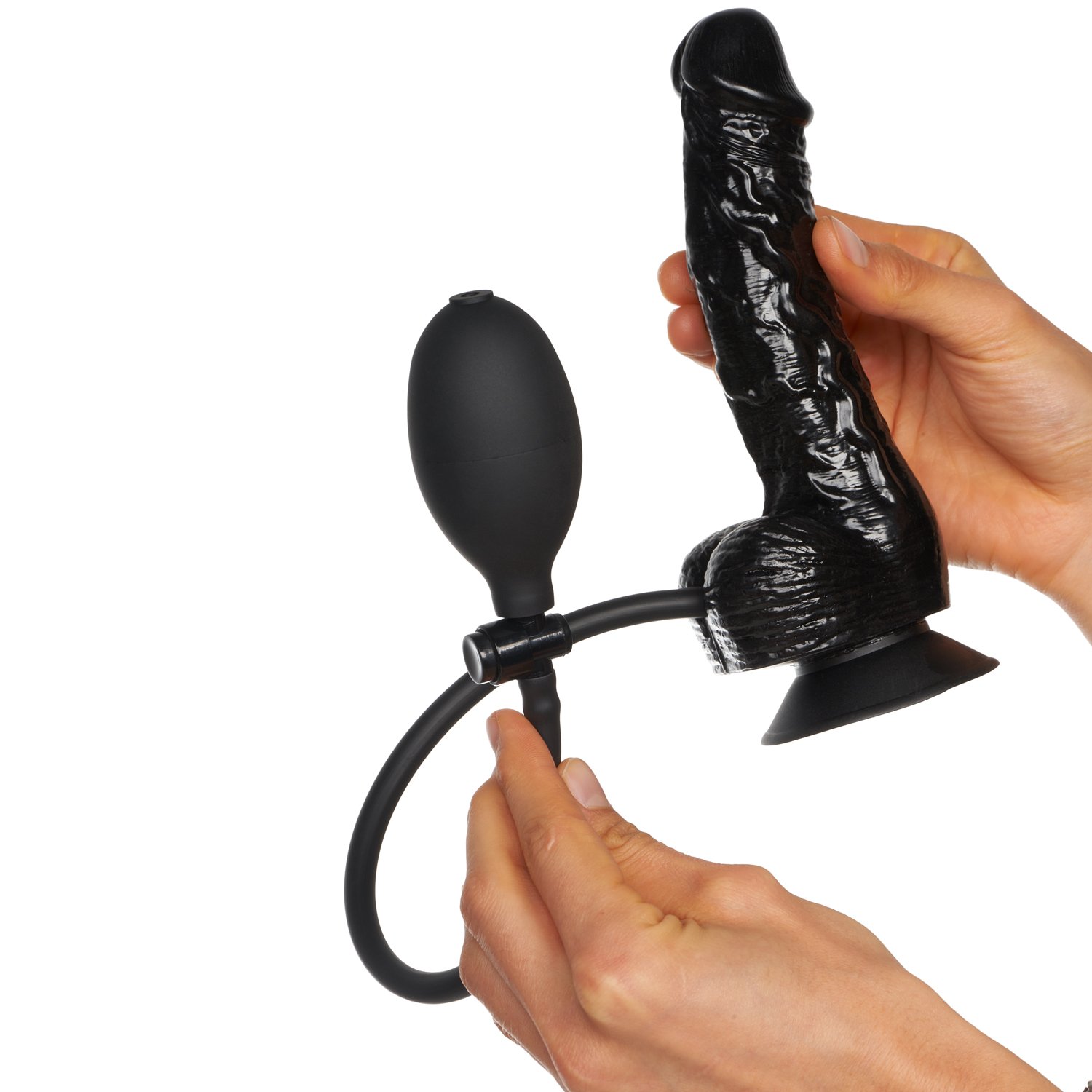 Willie City Realistic Inflatable Dildo with Balls - Black